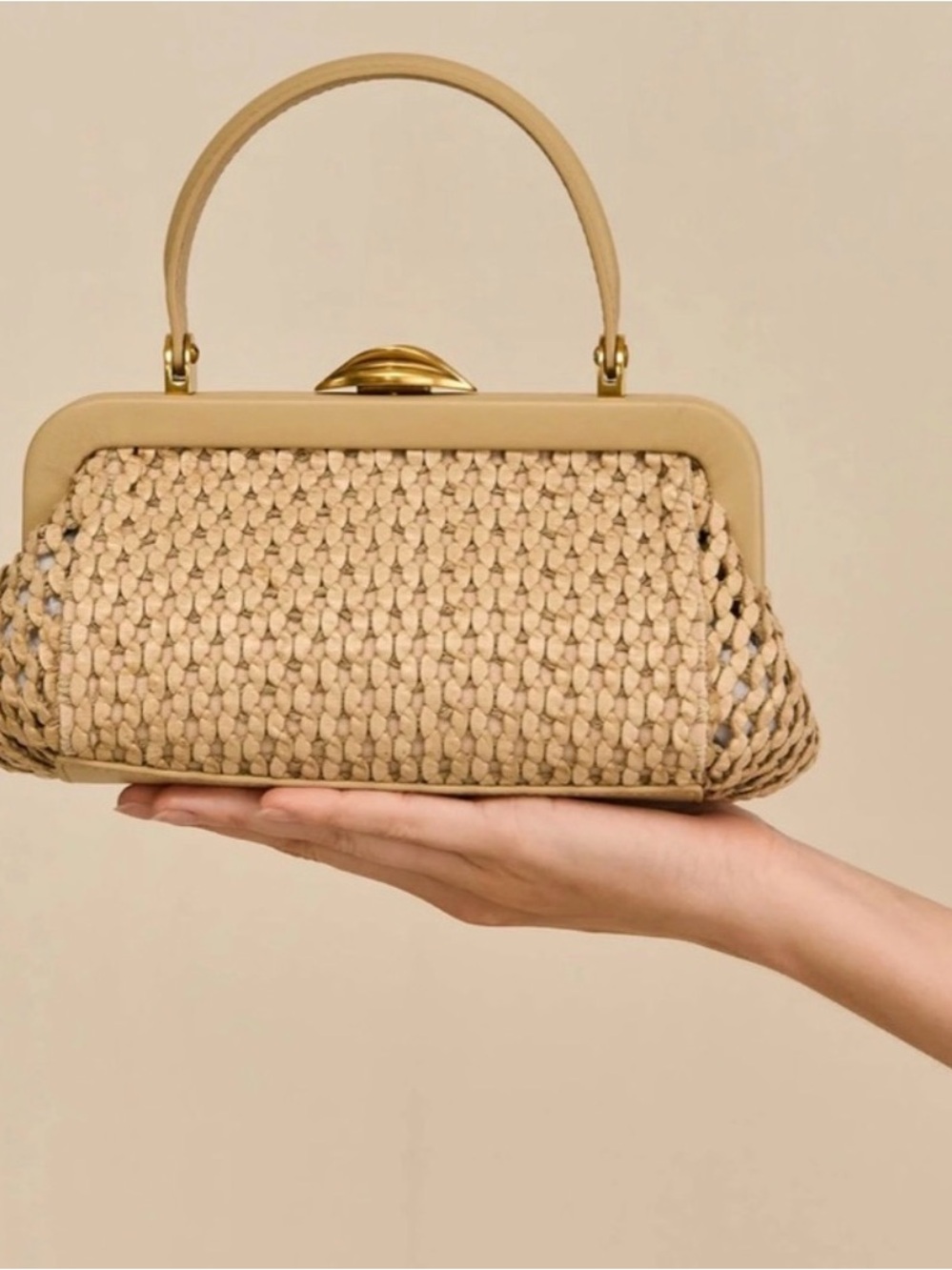 cult gaia Beige Woven Top-Handle Clutch - Picture 3 of 6